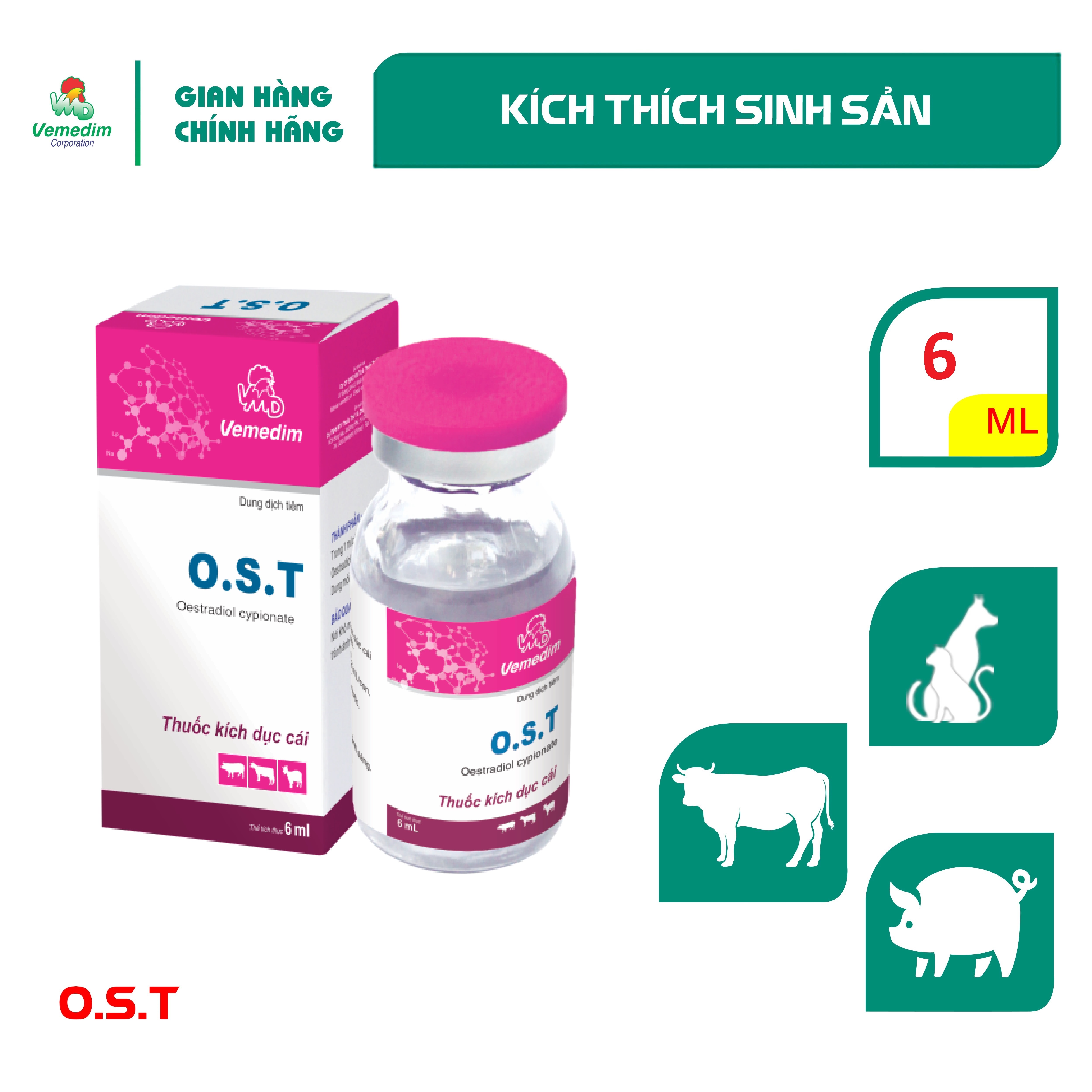 "Hoàn tiền đến 10%" Vemedim O.S.T  - Trị chứng không rụng trứng, khó thụ thai cho chó, mèo  (Set 6 lọ 6ml)