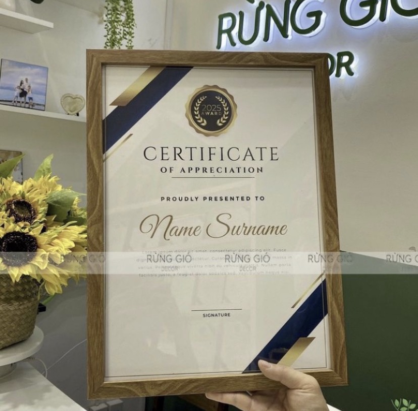 Khung tranh, khung bằng khen A4 màu gỗ