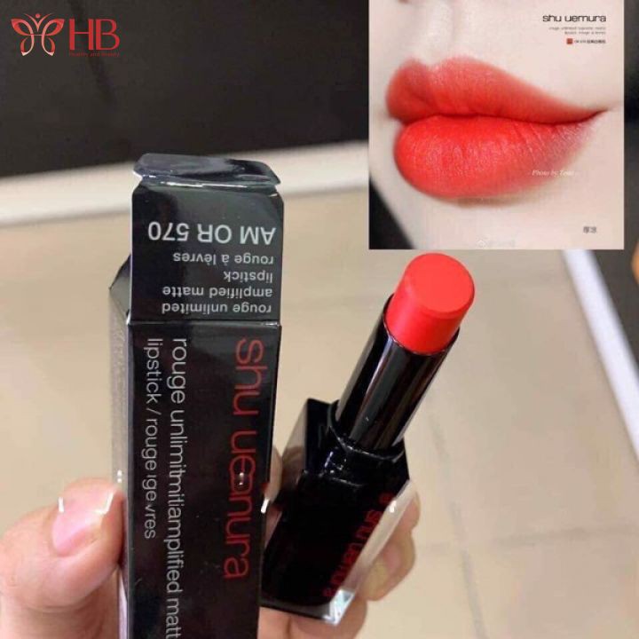 [Hàng Nhập Khẩu 100%] Son Shu Uemura Màu 570 Vỏ Đen - Đỏ Cam
