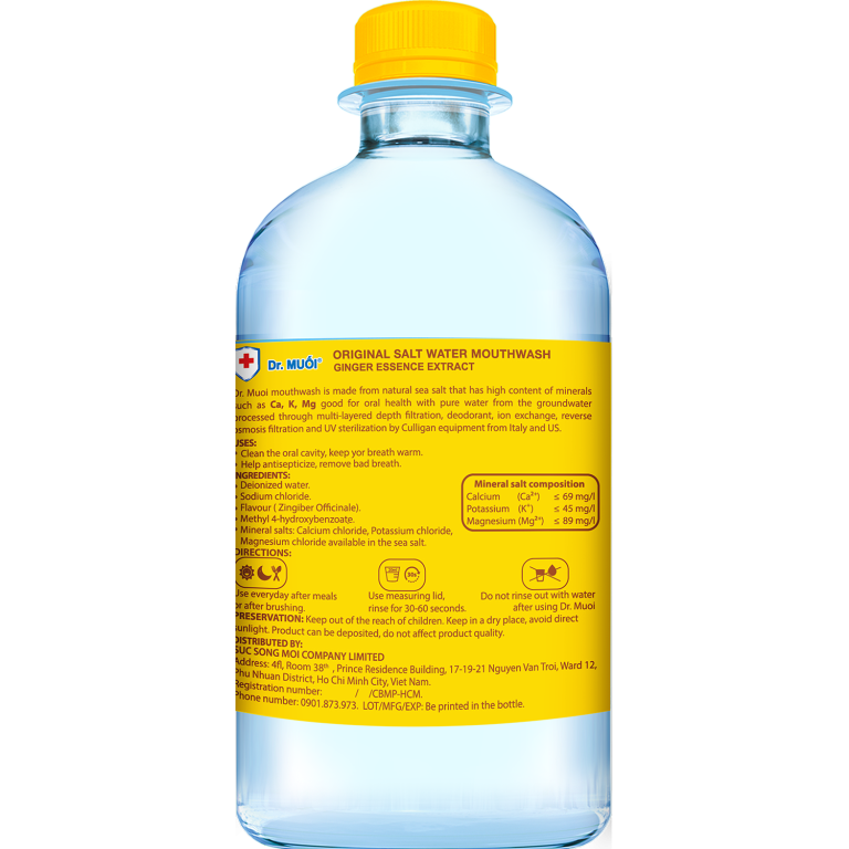 Nước Súc Miệng Chăm Sóc Toàn Diện, Bảo Vệ Men Răng ,Ngừa Hôi Miệng Hương Gừng 500ml - Mr.Muối
