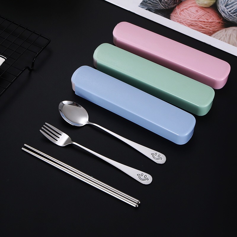 Full Bộ Thìa + nĩa/dĩa + đũa ăn inox 304 cao cấp, tiện lợi