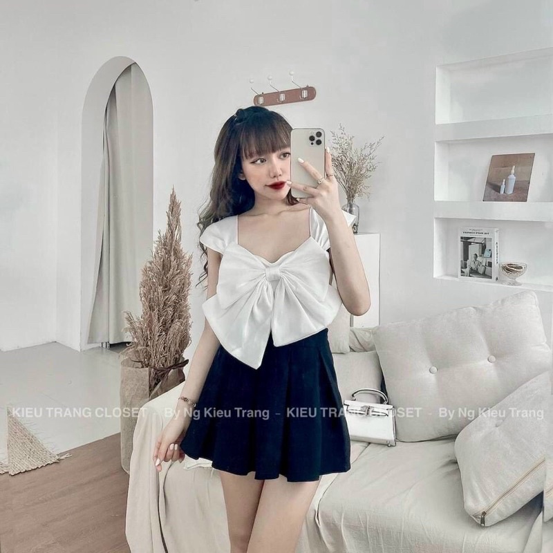 Set áo hai dây nơ váy tennis bảng to