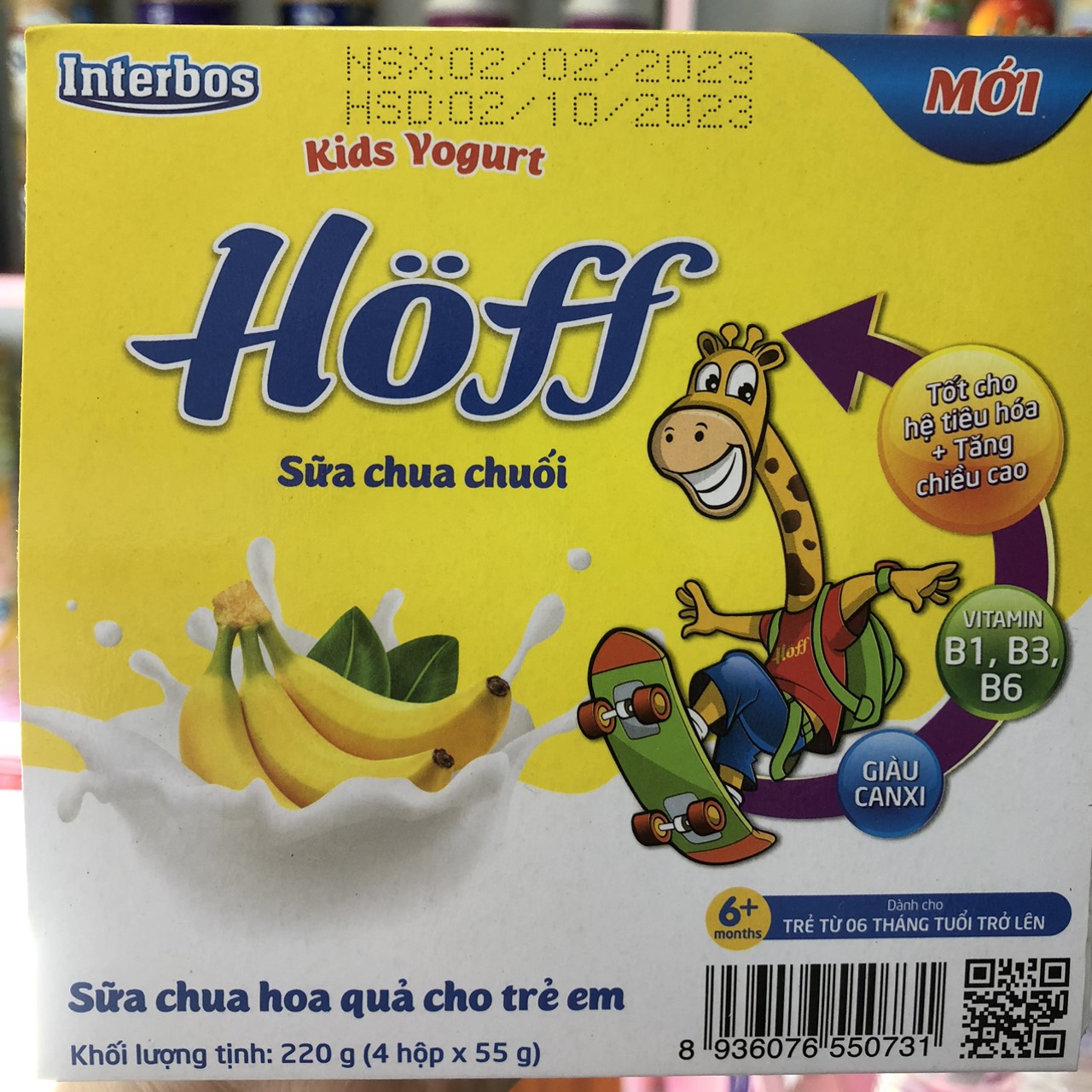 Sữa Chua trẻ em Hoff bốn vị [dâu tây , táo , nguyên bản , chuối]