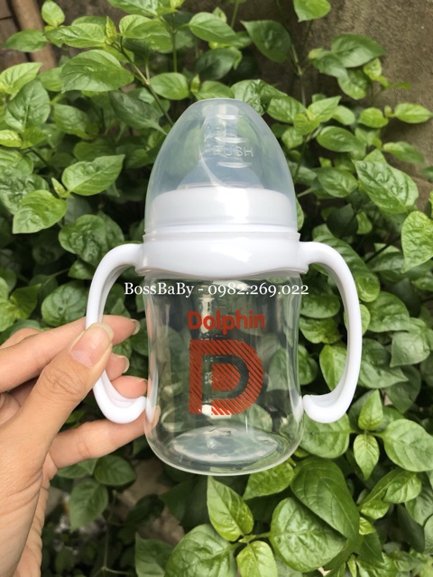 Bình Sữa Dolphin Cổ Rộng Có Tay Cầm 180Ml