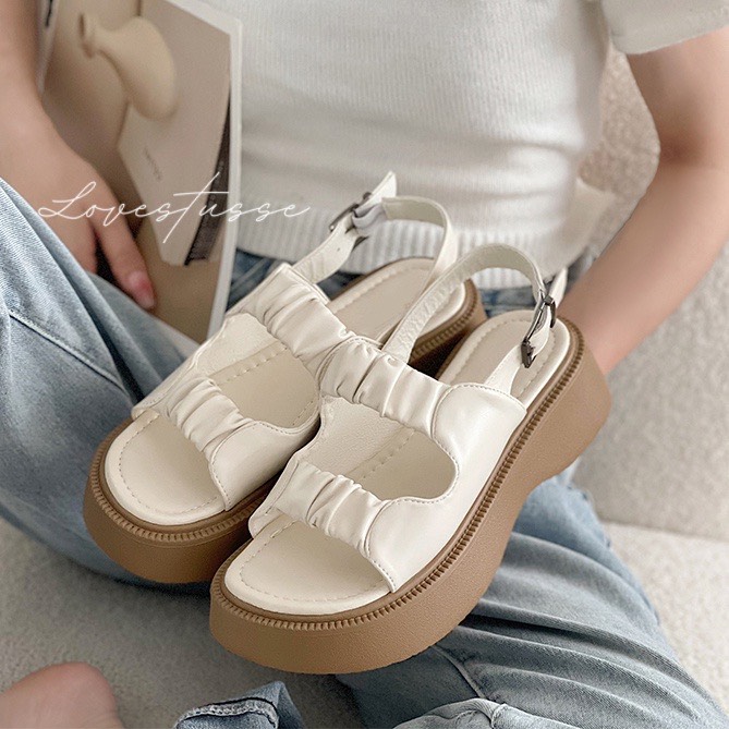 HOÀN TIỀN 15% - Sandal ulzzang nữ 2 quai nhún đế QC nâu cực nhẹêm chân Dép quai hậu bèo nâng đế 4cm cực đẹp