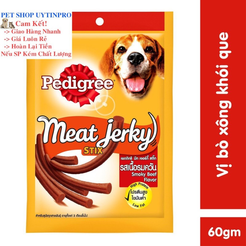 THỨC ĂN VẶT CHO CHÓ Pedigree Meat Ferky Vị bò xông khói dạng que Gói 60g Xuất xứ Thái Lan