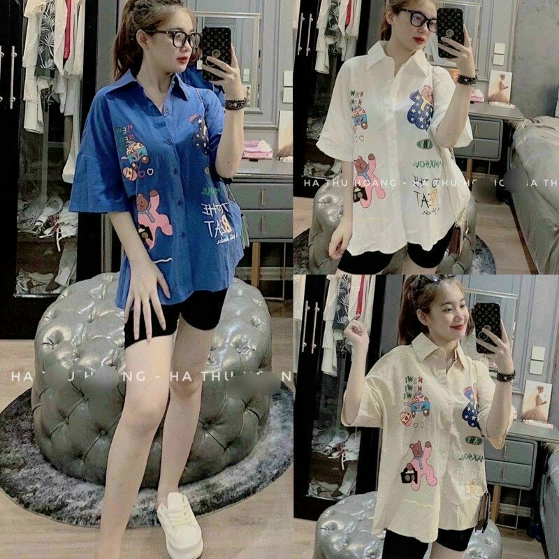 SÉT QUẦN NGỐ ÁO SƠMI IN GẤU SIÊU CUTE