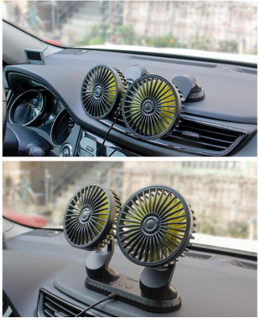 Quạt máy đôi mini 12v - 24v xoay 360 độ tiện ích trên ô tô, xe hơi cao cấp tiện ích