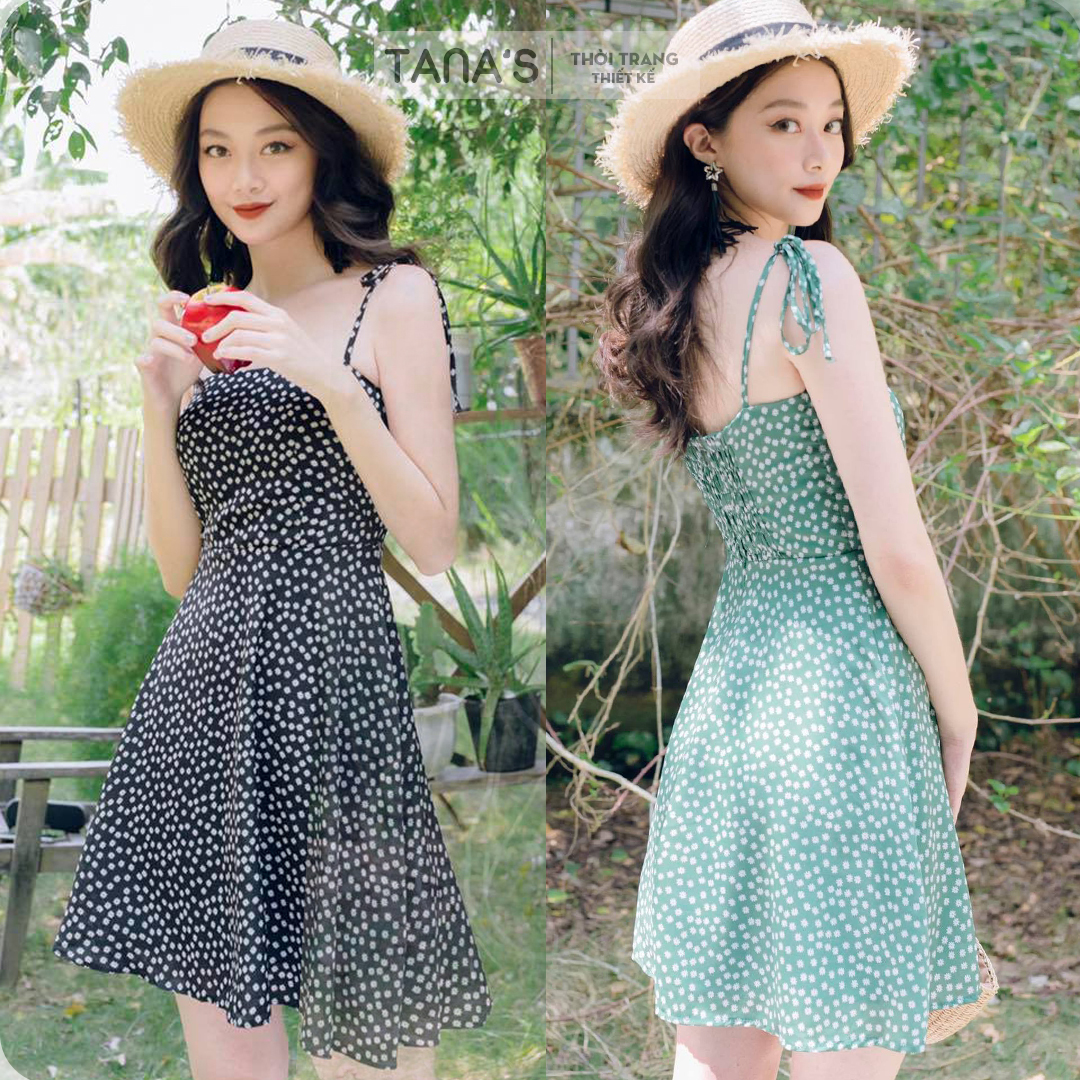 Đầm hoa nhí 2 dây cột nơ