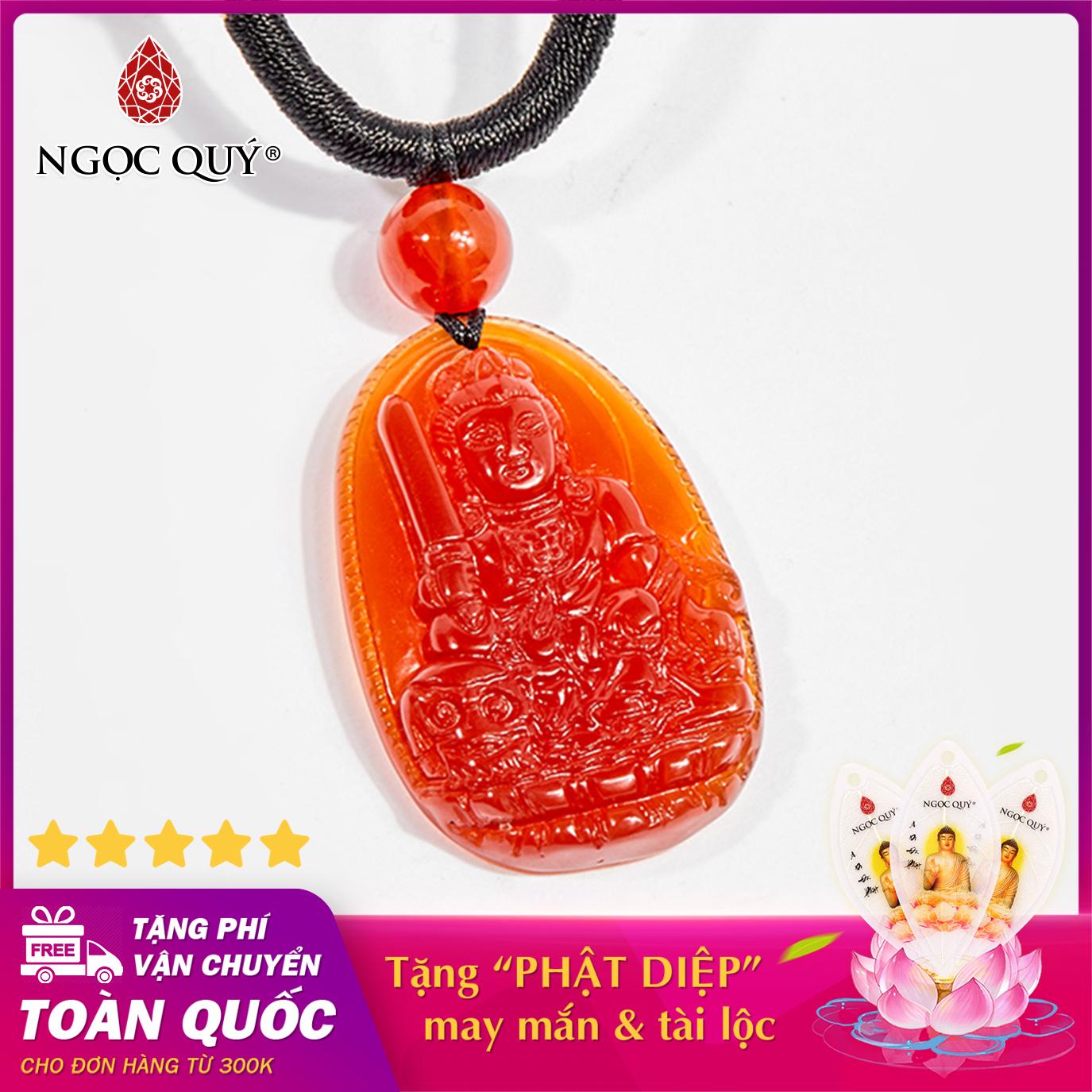 [HCM][ĐÁ THẬT 100%] Mặt dây chuyền Phật Văn Thù Bồ Tát đá Mã Não Đỏ Phật bản mệnh cho tuổi Mão 3.6 x 2.3cm (màu đỏ cam) - Ngọc Quý Gemstones