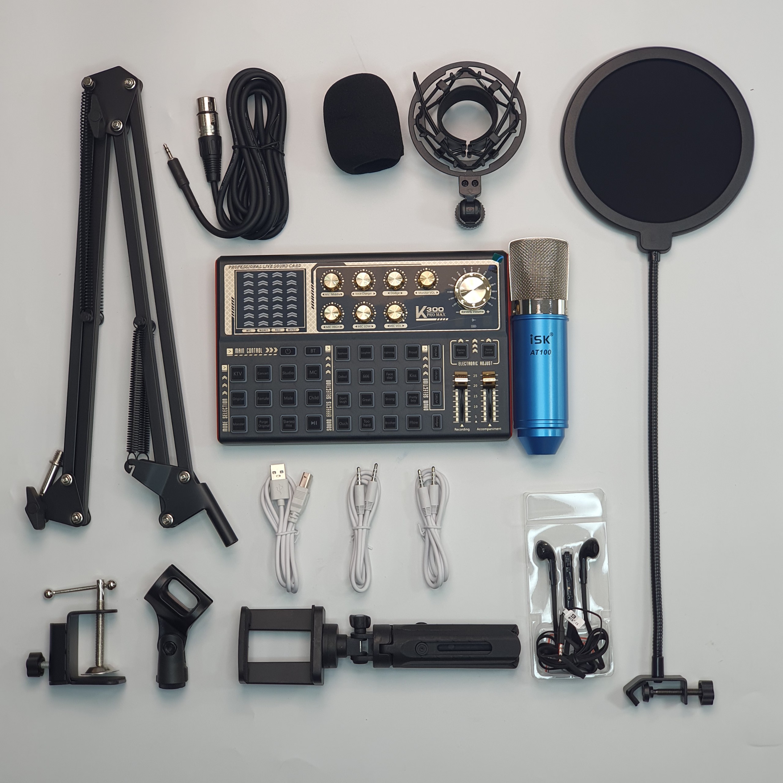 [ Bản Hot Mới Nhất 2024 ] Trọn Bộ Combo Sound Card K300 Và Micro AT100, Kèm Full Phụ Kiện Kẹp Micro, Màng Lọc, Dây Livestream Ma1, Tai Nghe Chụp Tai, Thu Âm Livestream, Karaoke Online 3 Điện Thoại Cùng Lúc, Kết Nối Đơn Giản, Hát Cực Hay