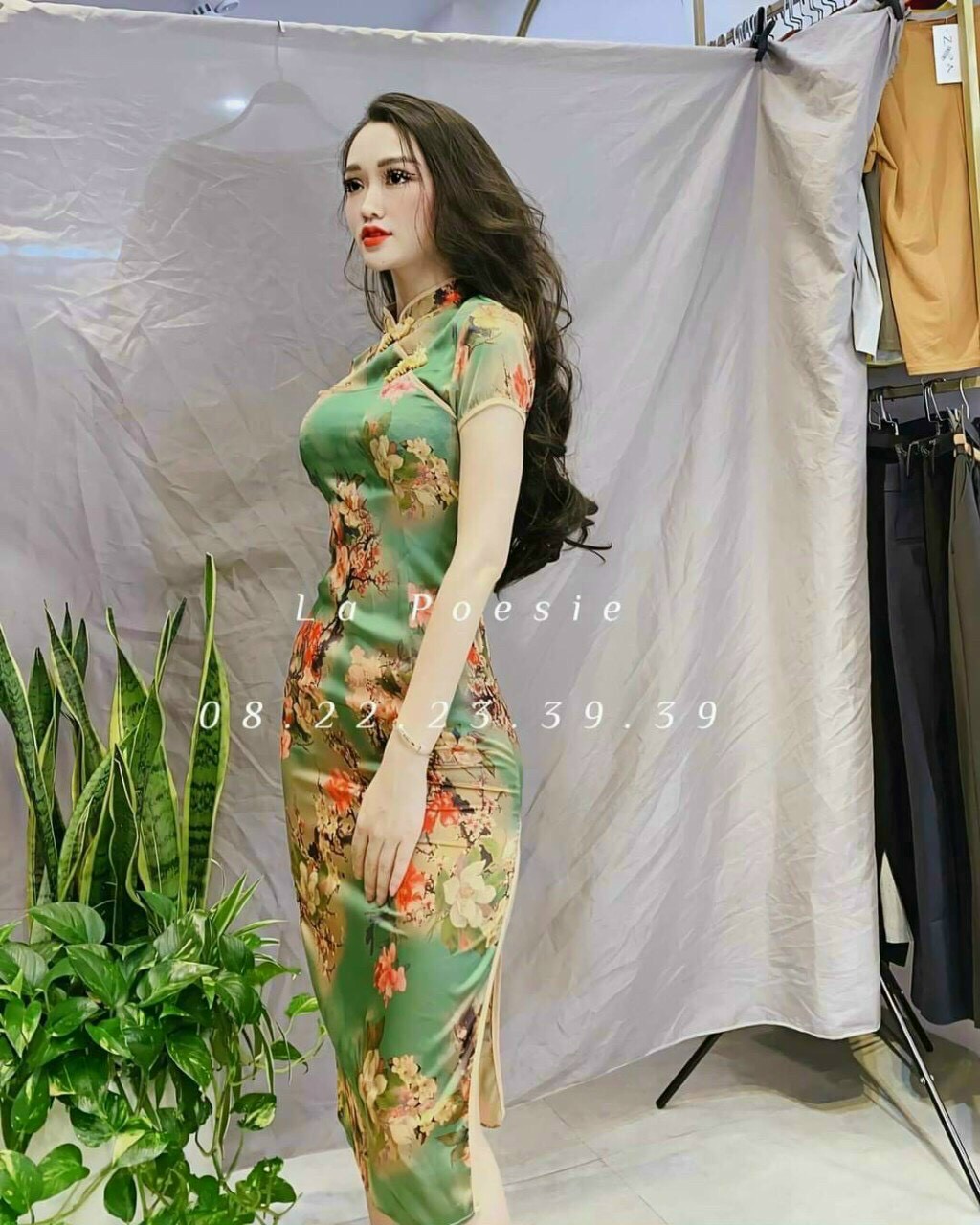 [HCM]Đầm Body Dự Tiệc Du Xuân Phối Cổ Tàu Kèm Hoa 3D Hot Trend .QC