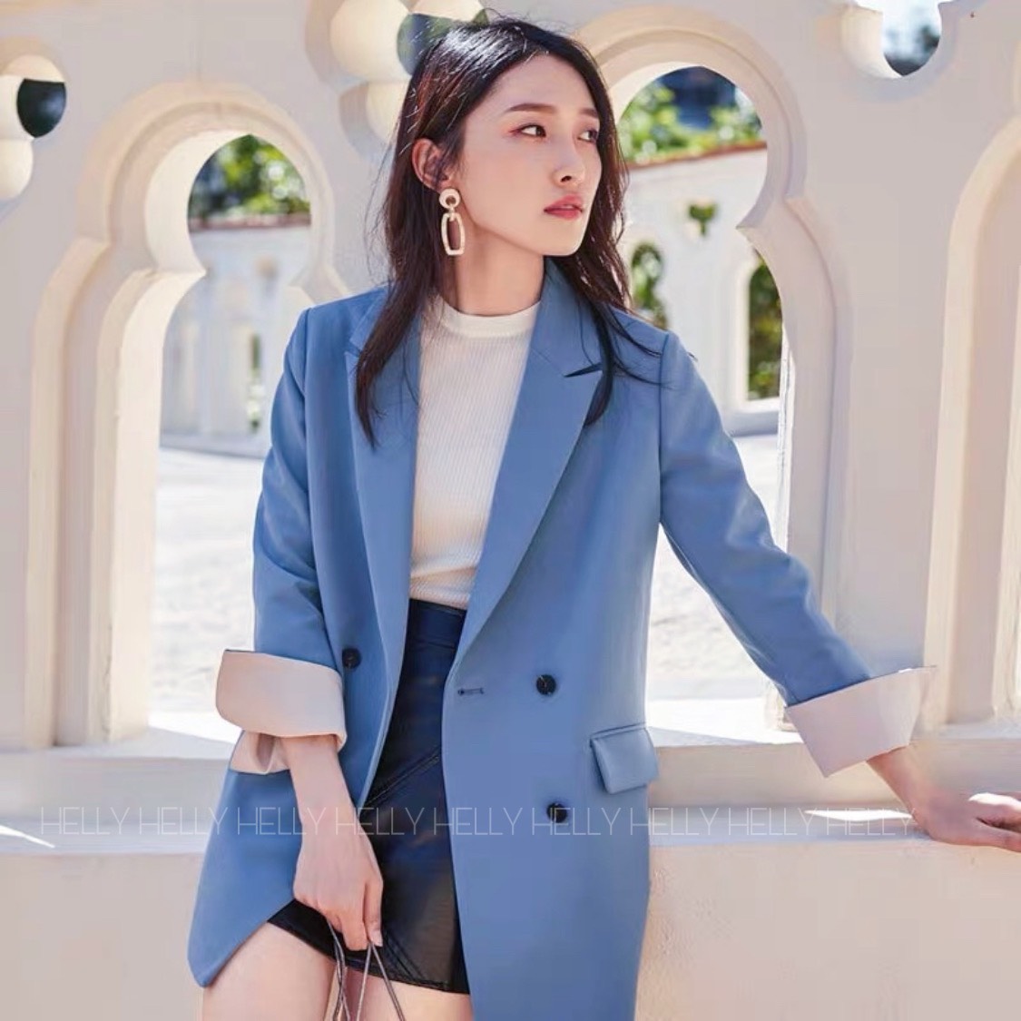 Blazer 2 lớp ĐEN PHỐI XANH PHỐI | HELLY SHOP