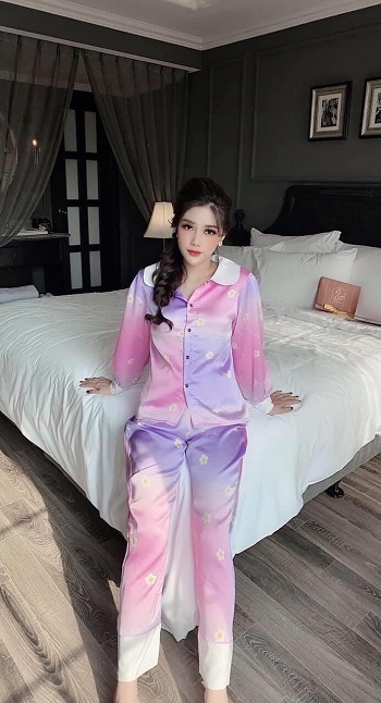 Đồ bộ mặc nhà tay dài quần dài vải lụa satin mềm mịn