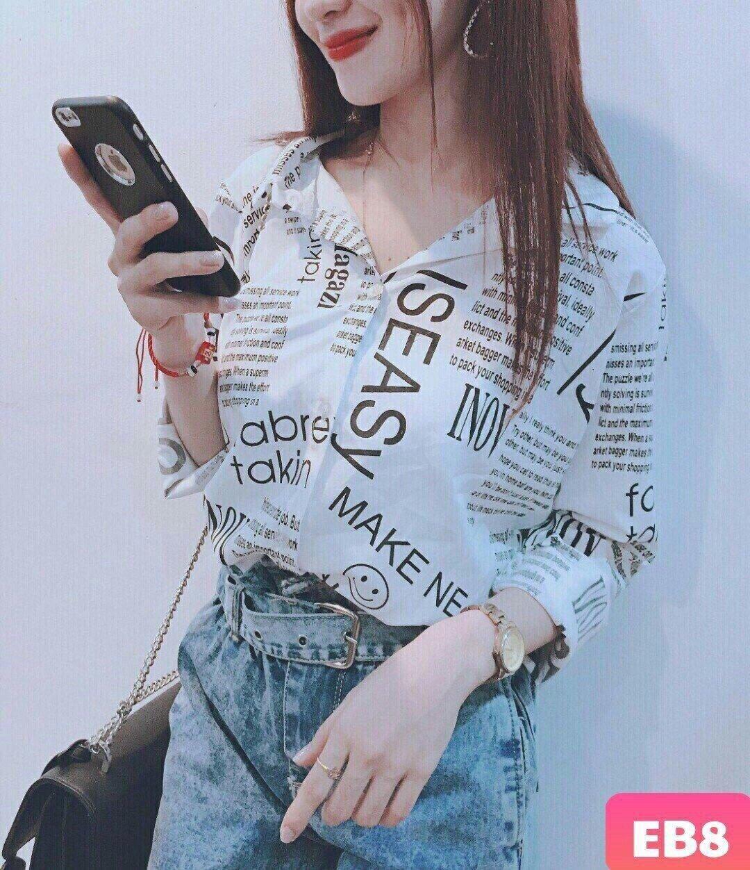 Áo sơ mi in nhiều chữ phong cách mới TTS0211