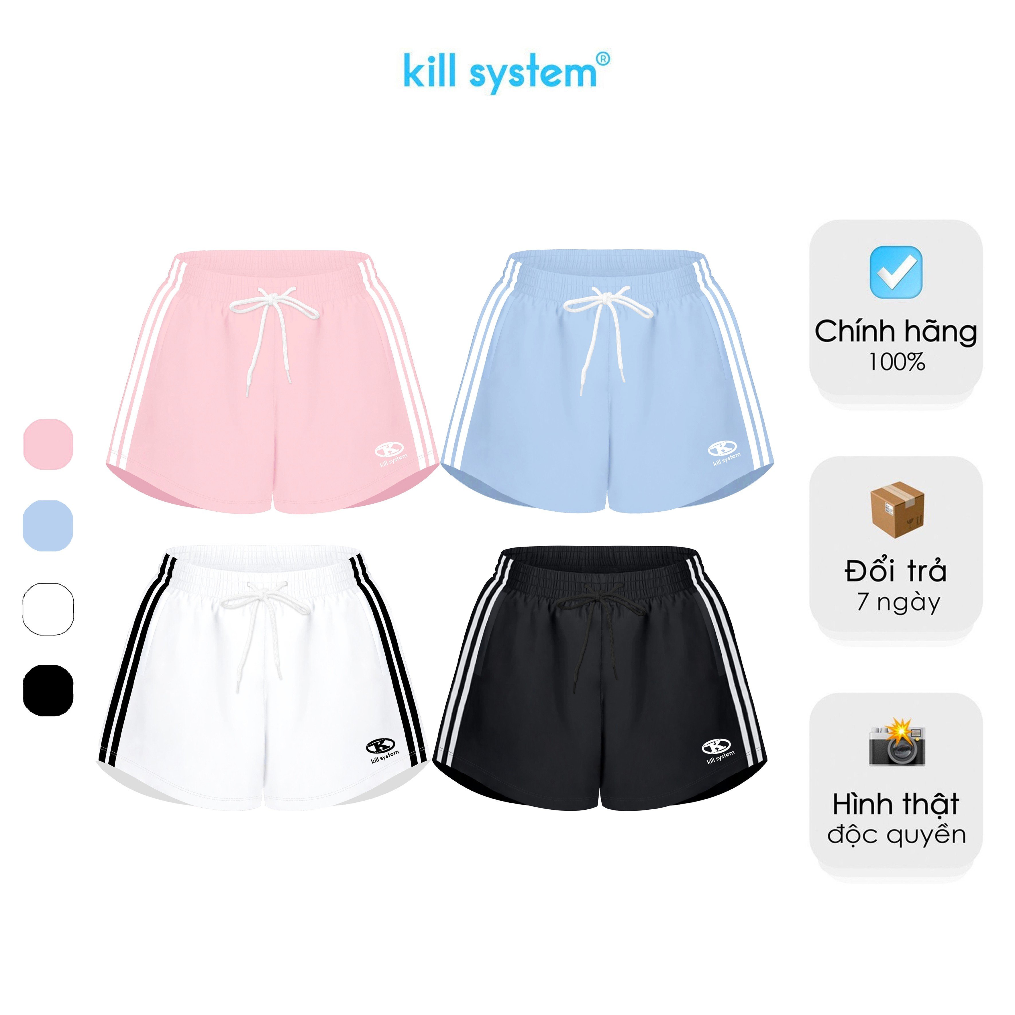 Quần short dù Dara Kill System viền logo thêu chất vải dù