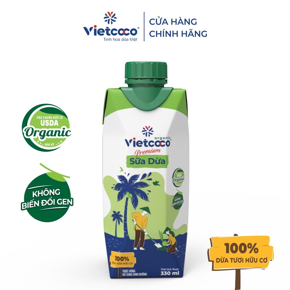 Combo 2 hộp Sữa dừa tươi UHT VIETCOCO - Organic - 330ml