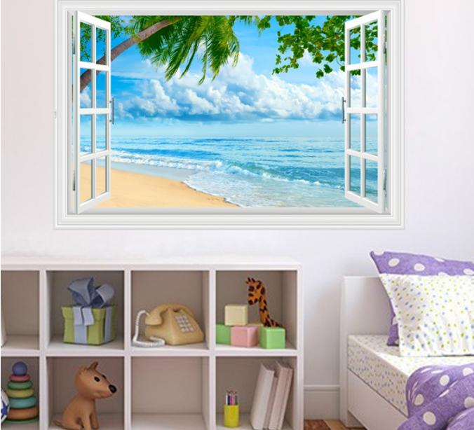[HCM]Decal trang trí tường Cửa Sổ Bãi Biển 03