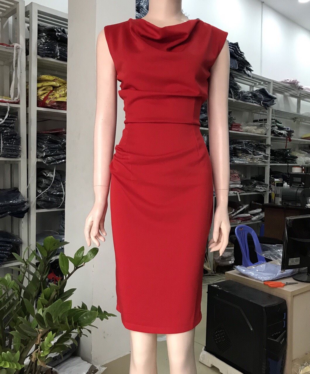 [HCM]Đầm ôm body cổ đỗ tôn dáng