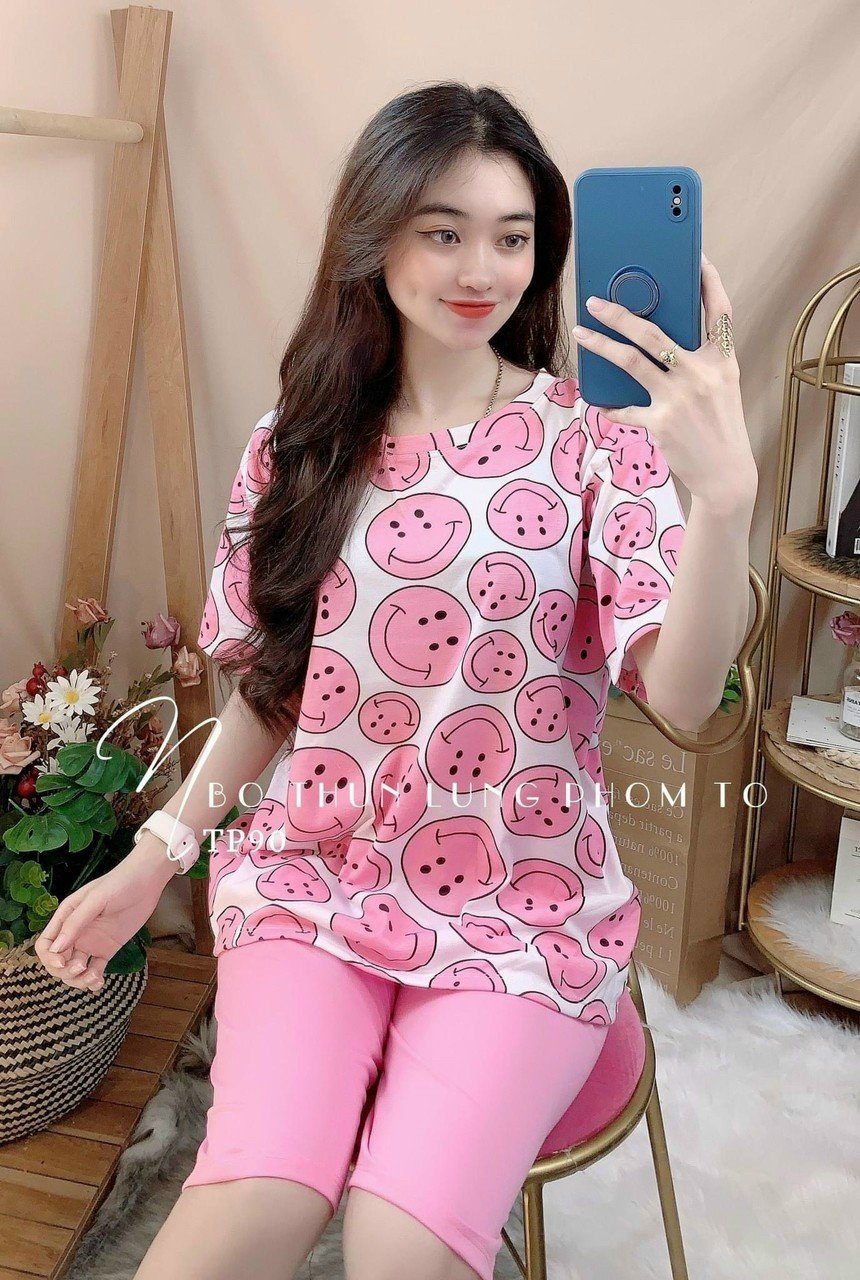 [CÓ SIZE LỚN] Set đồ lửng nữ thun cotton họa tiết mặt cười mới nhất