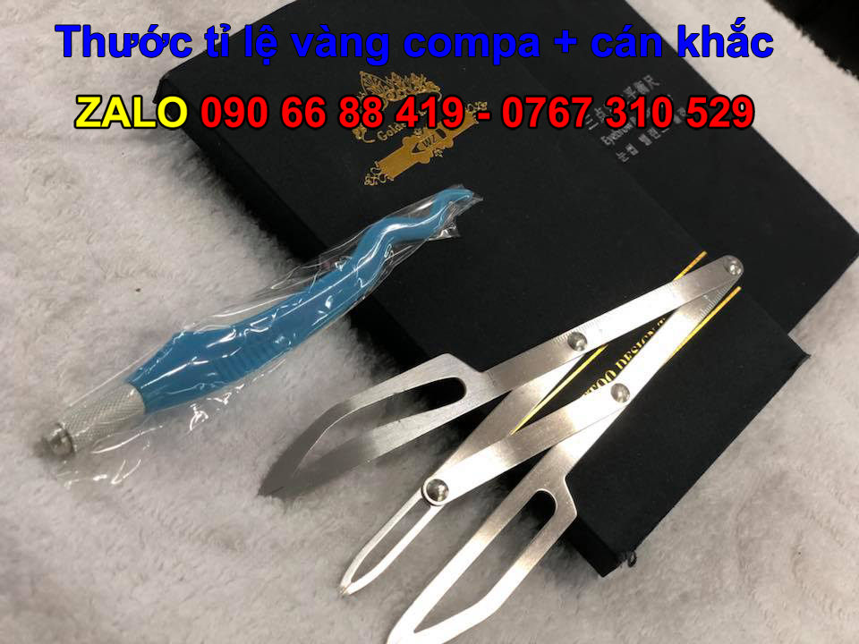 Thước Tỉ Lệ Vàng chân mày phun xăm + bút khắc lông mày - Thước tỉ lệ vàng compa kèm Cán điêu khắc chân mày - Thước compa tỉ lệ vàng đo định hình chân mày