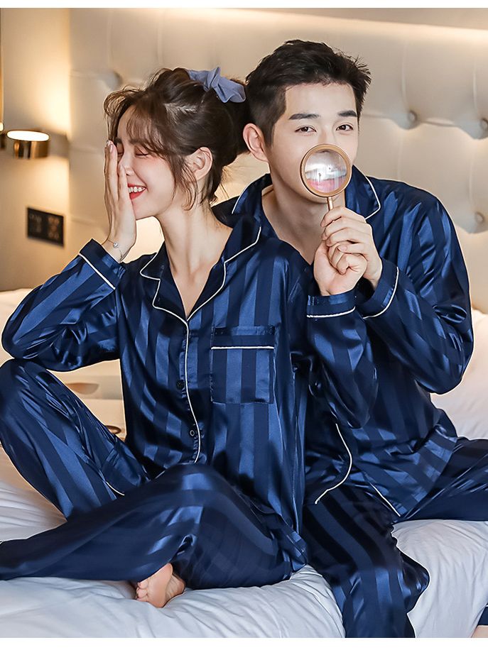 Đồ Ngủ Satin Lụa Dài Tay Cao Cấp ♥️ Đồ Đôi Lụa Gấm Mặc Nhà Nam Nữ ♥️ IVY614