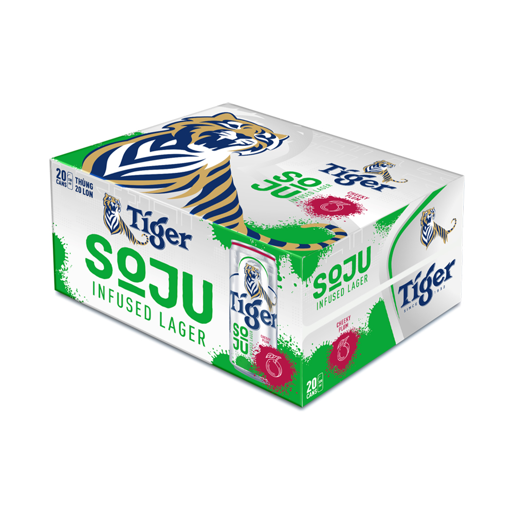 Thùng 20 lon bia Tiger Soju Infused Lager Cheeky Plum (vị Soju Mận