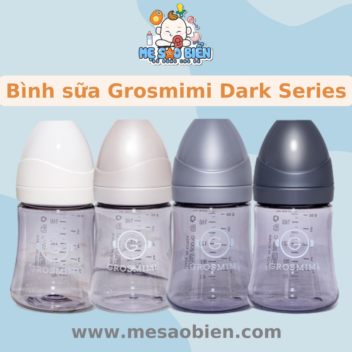 Bình sữa GROSMIMI PPSU 200ml/ 300ml Dark Series (tách lẻ 1 bình ko hộp)
