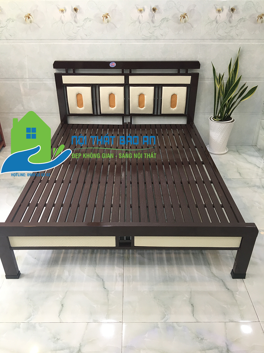 [HCM] Giường sắt kiểu gỗ kích thước 1mx2m - Bảo An
