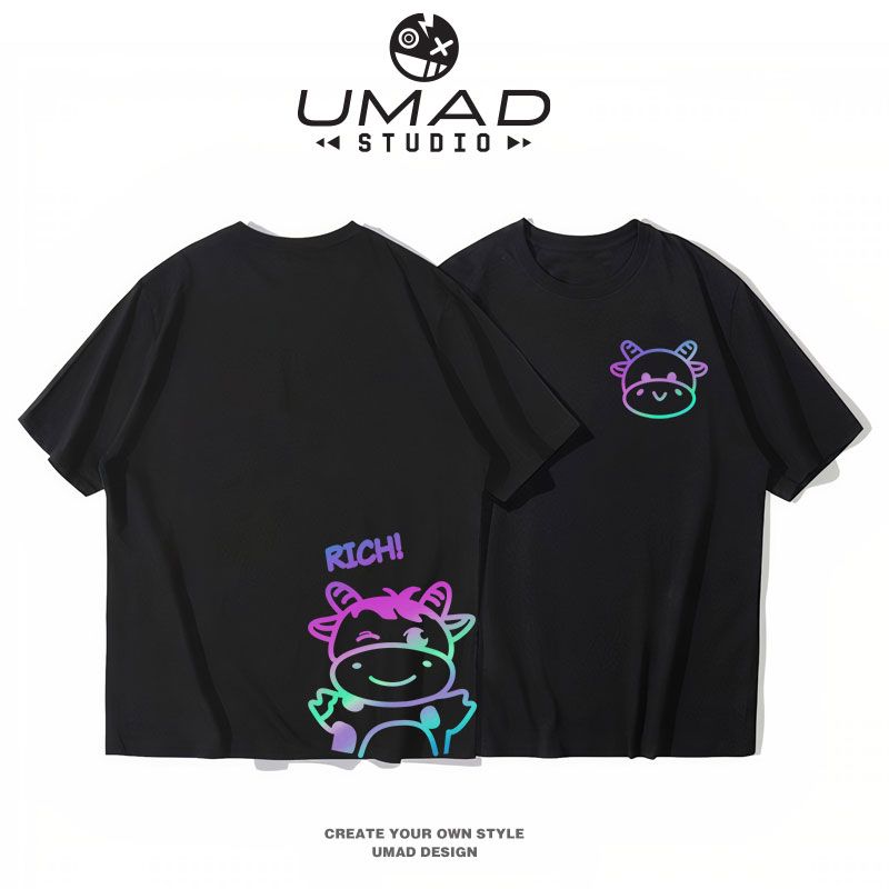 Áo thun tay lỡ UMAD Trâu Rich 2021 phản quang 7 màu phông Unisex form rộng nam nữ vải thun cotton
