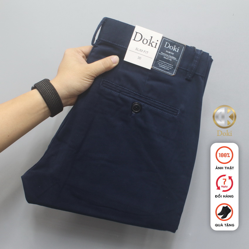 Quần Kaki Nam Doki Cao Cấp Màu Đen, Quần Kaki Dáng Ôm Đứng Chất Vải Co Giãn Dày Dặn, Không Nhăn Bai Xù - DKC-13
