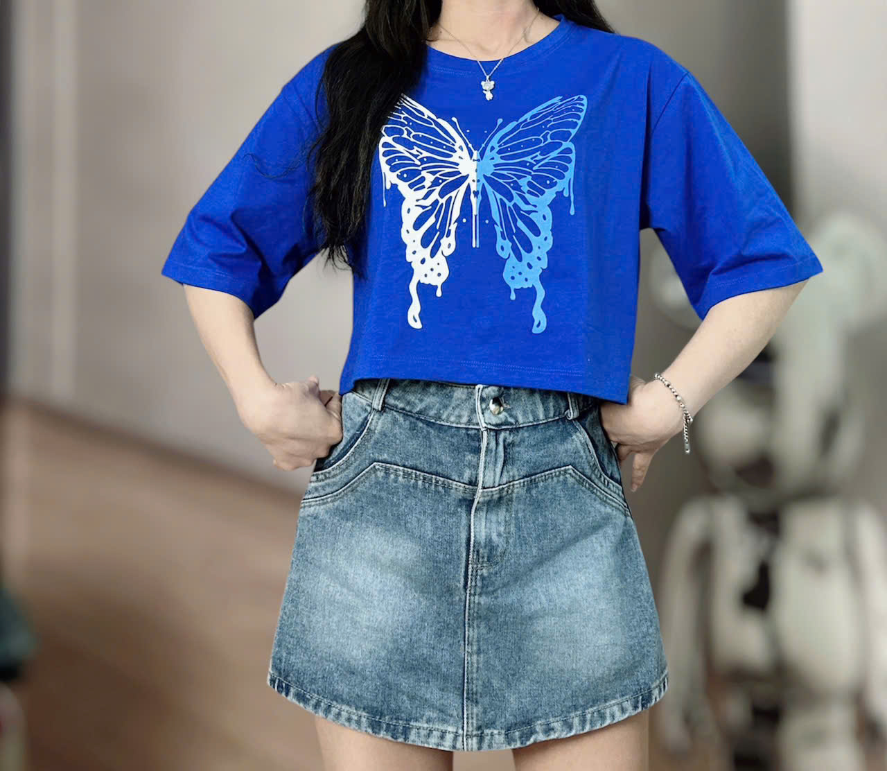 Ao Thun croptop in hình cánh bướm đẹp