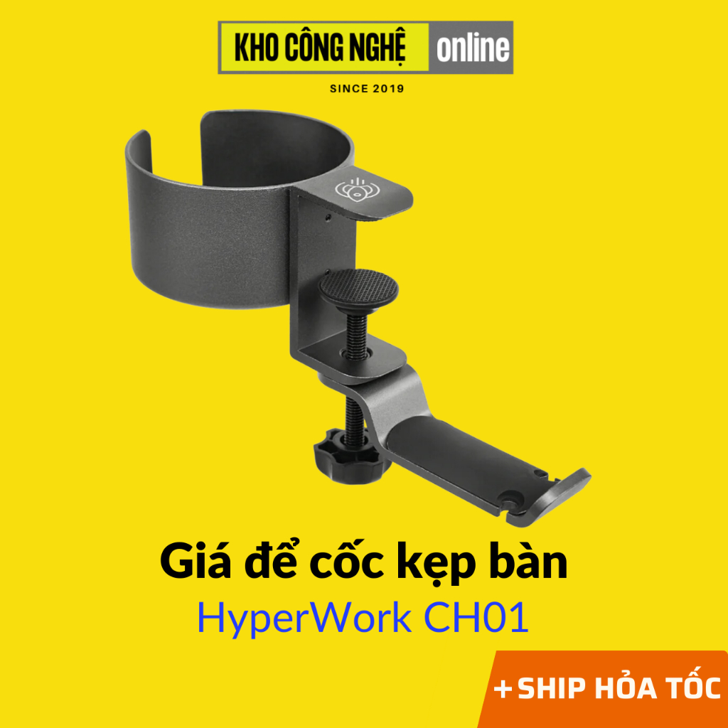 Giá đỡ cốc kẹp bàn tích hợp móc treo đồ HyperWork CH01 (Hàng Chính Hãng)