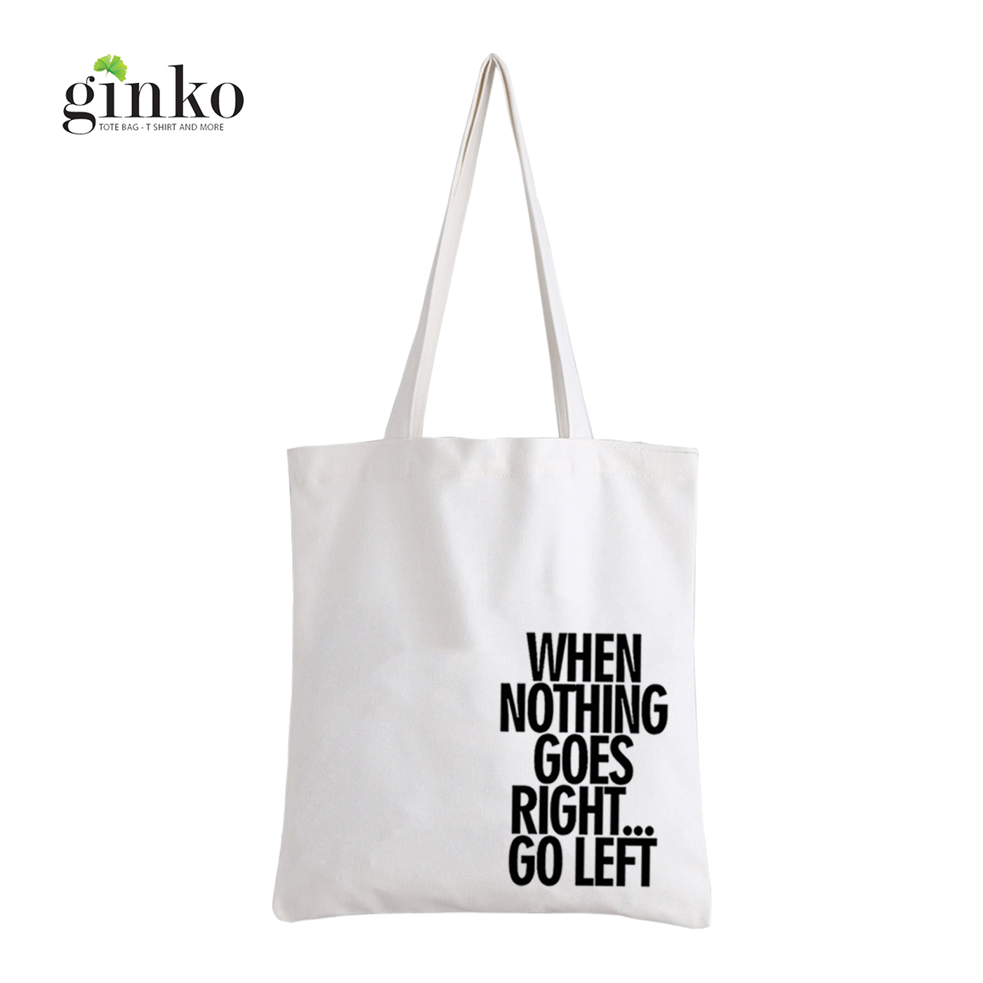 Túi Vải Tote GINKO Kiểu Basic Dây Kéo In Hình Go Left