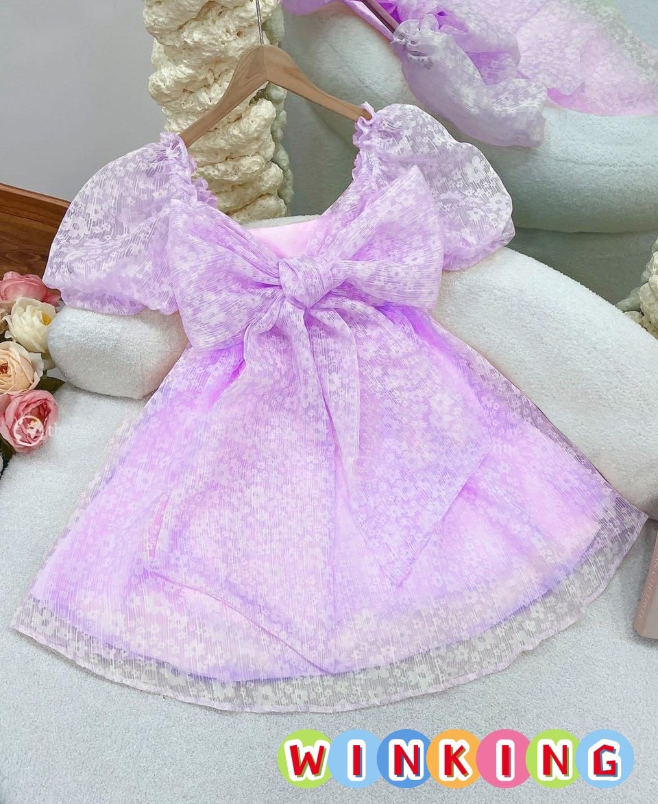 Đầm voan hoa công chúa cho bé gái dự tiệc đẹp size 12-40kg chất voan lụa mềm mát