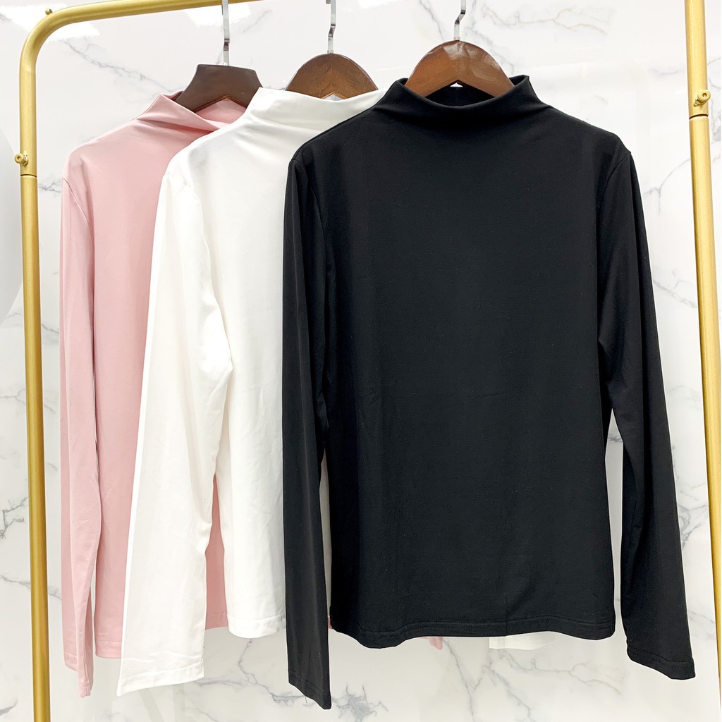 Áo giữ nhiệt cotton nỉ cổ cao cho nữ