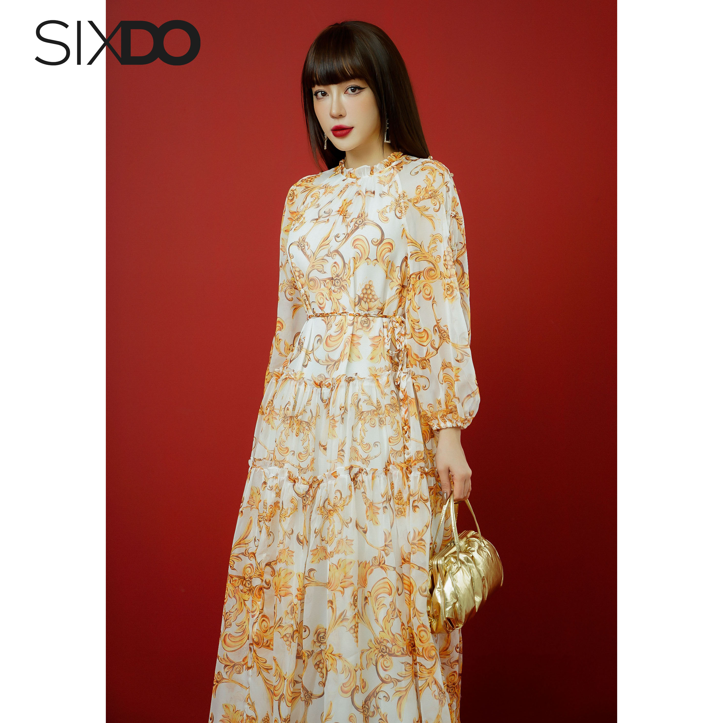 Đầm maxi voan dài tay sixdo