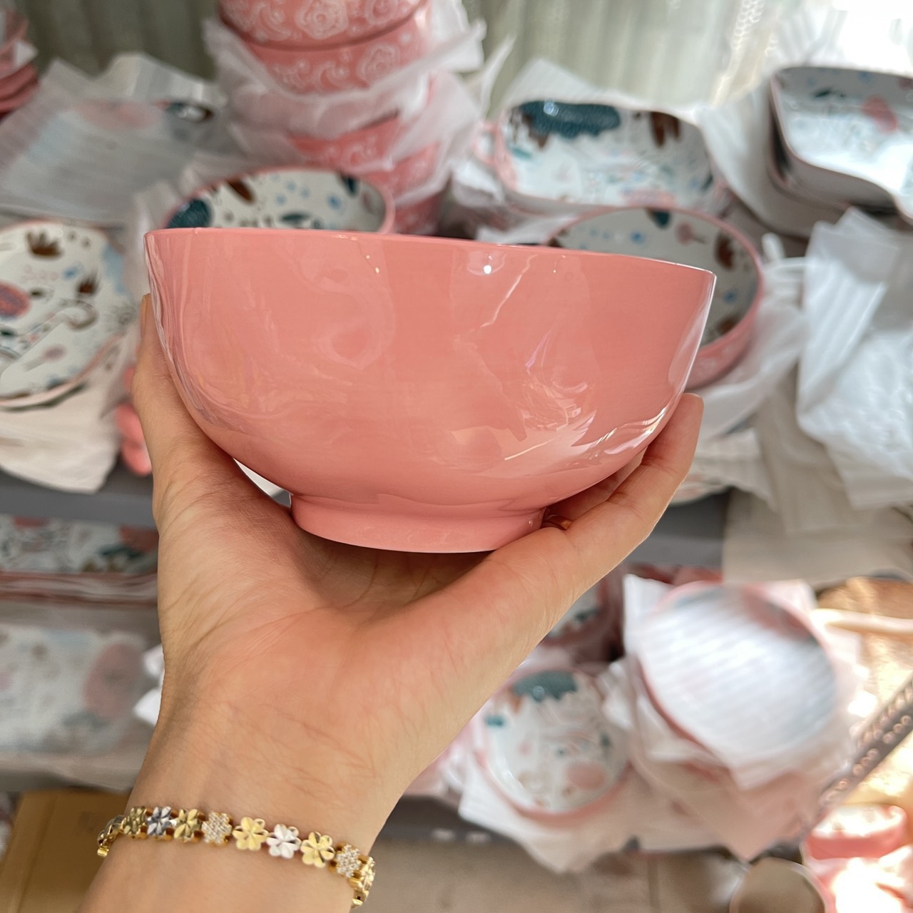 Bát Đĩa Gốm Sứ Decor, Bát Ăn Cơm, Bát Ăn Chè, Chén Dĩa Dễ Thương Bộ Bát Đĩa Hươu Hồng 15 món Xinh Yêu Gomsudecor21