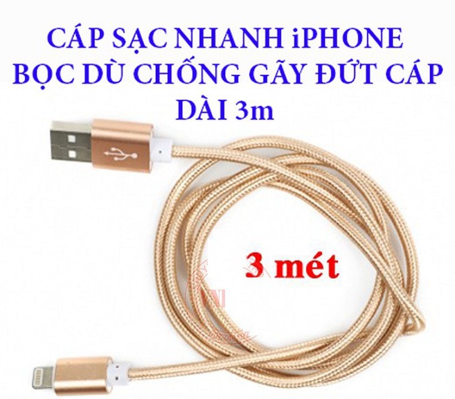 [HCM](CÁP XỊN RẺ) - CÁP SẠC TƯƠNG THÍCH CÁC DÒNG IP/IPAD DÀI 3 MÉT DÂY DÙ XOẮN XỊN CHỐNG ĐỨT GÃY - DÂY CÁP DÀI HỖ TRỢ SẠC NHANH DỄ DÀNG KẾT NỐI XA GẦN TÙY THÍCH ...