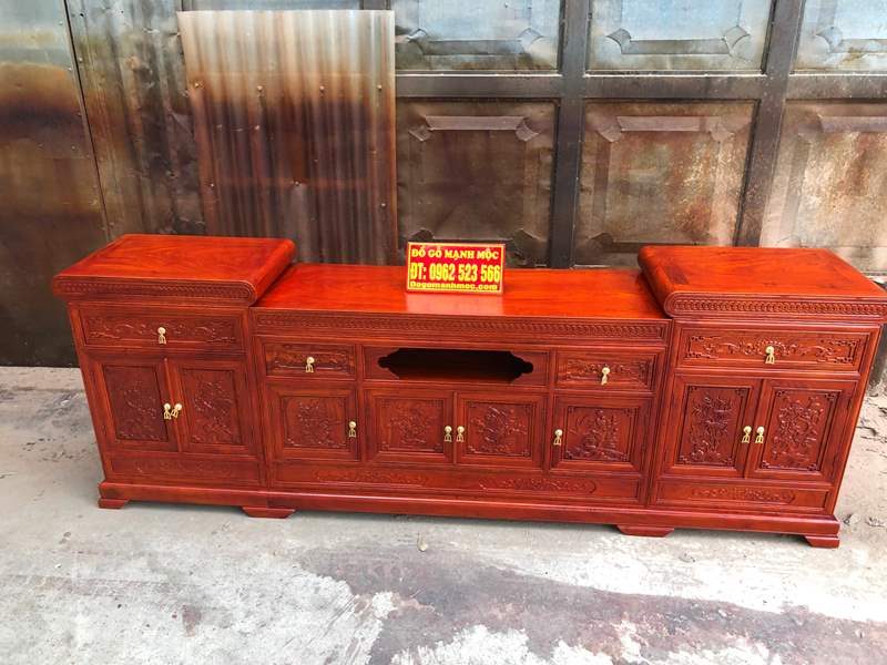 Kệ Tivi Gỗ Mõ Lõm Gỗ Hương Đá