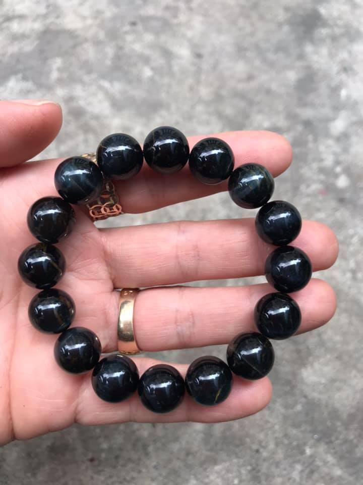 [HCM]VÒNG TAY ĐÁ MẮT HỔ XANH ĐEN 12LY