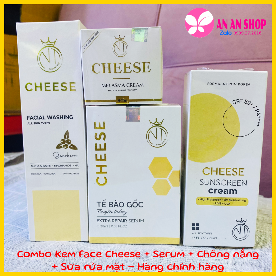 Combo Kem Face Cheese + Serum Tế bào gốc + Chống nắng + Sữa rửa mặt Cheese