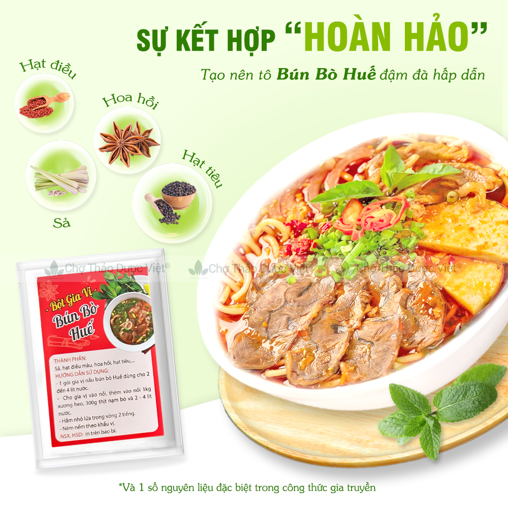 Bột Bún Bò Huế (Gia vị ướp thịt thảo mộc) - Chợ Thảo Dược Việt