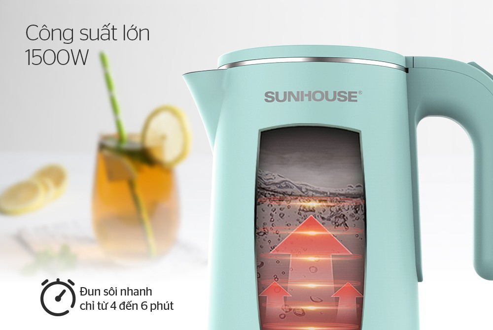 Ấm Siêu Tốc Inox 2 Lớp Sunhouse 1.8L SHD1351