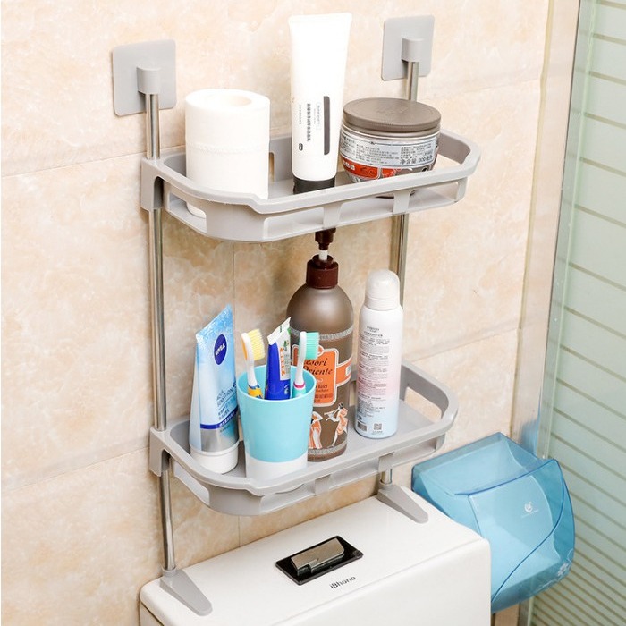 Kệ đựng đồ dùng nhà tắm 2 tầng chịu lực tốt dán tường siêu dính - kệ đựng mỹ phẩm xà phòng gác bồn cầu tiện dụng - kệ đa năng 2 tầng đựng gia vị đồ dùng nhà bếp ...