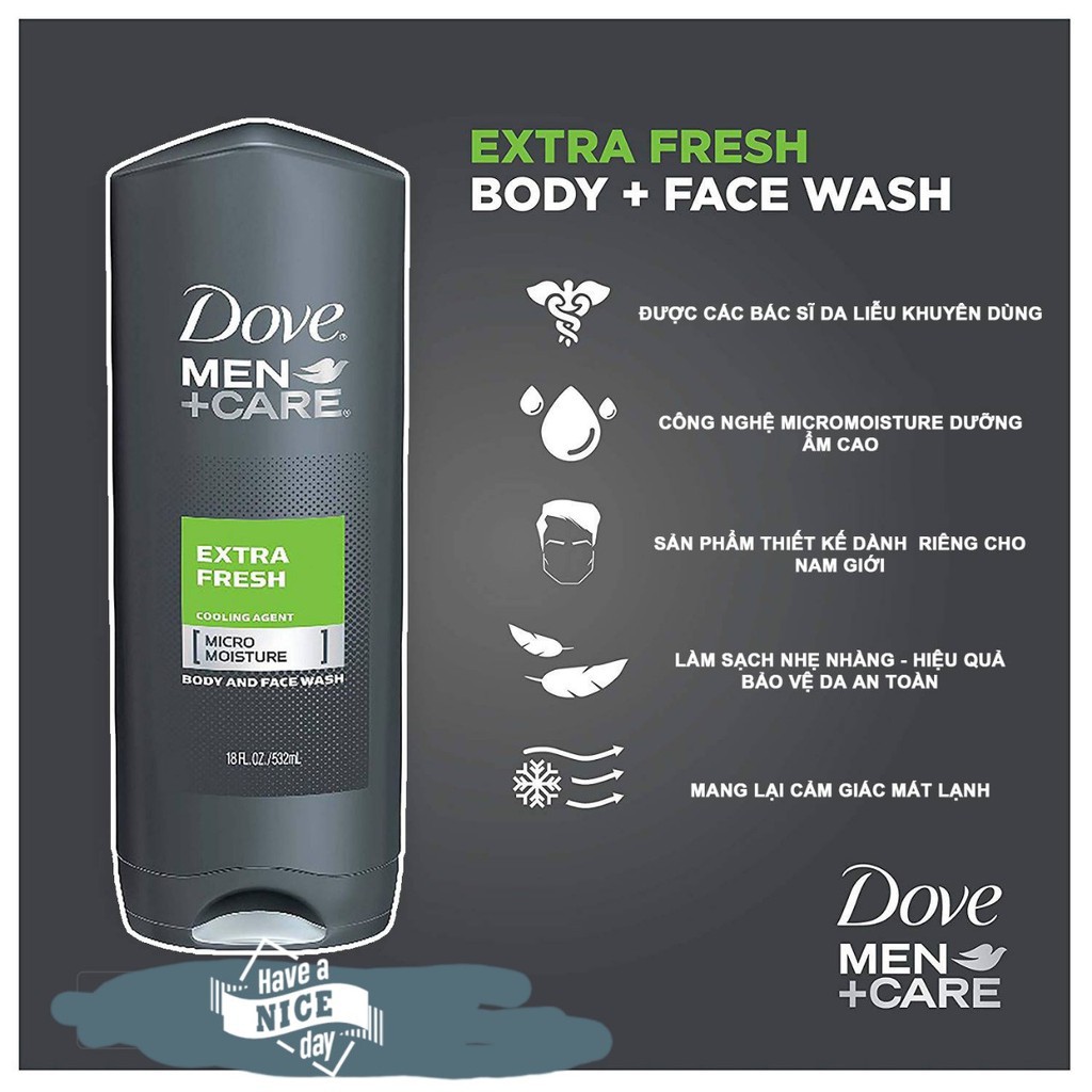 Sữa tắm Dove Men Care Extra Fresh Mỹ