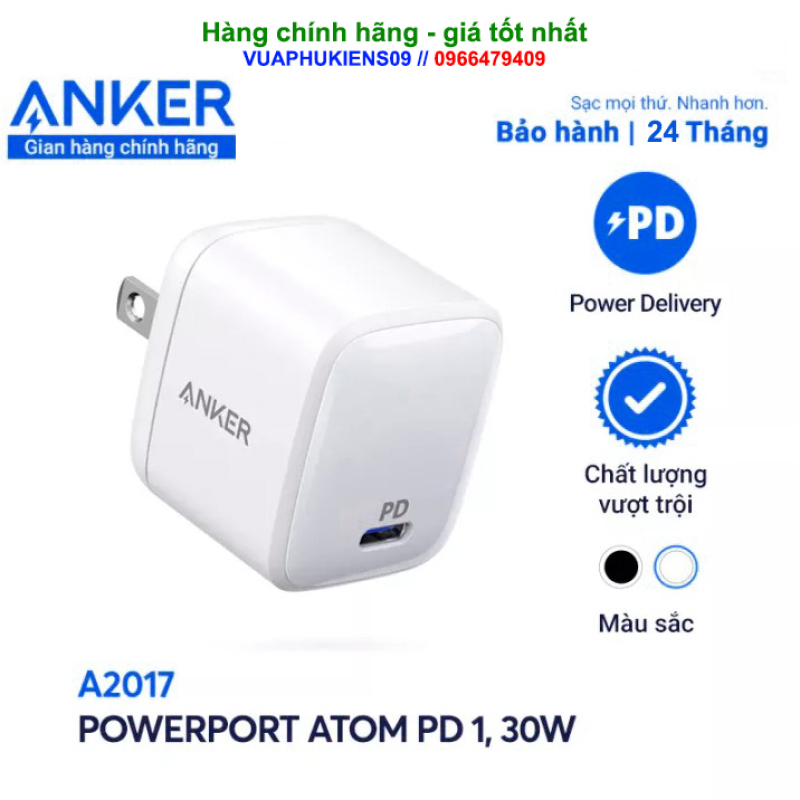 Củ sạc ANKER A2017 30w PowerPort Atom PD mini - Bảo hành 2 năm ( Mới 100% )