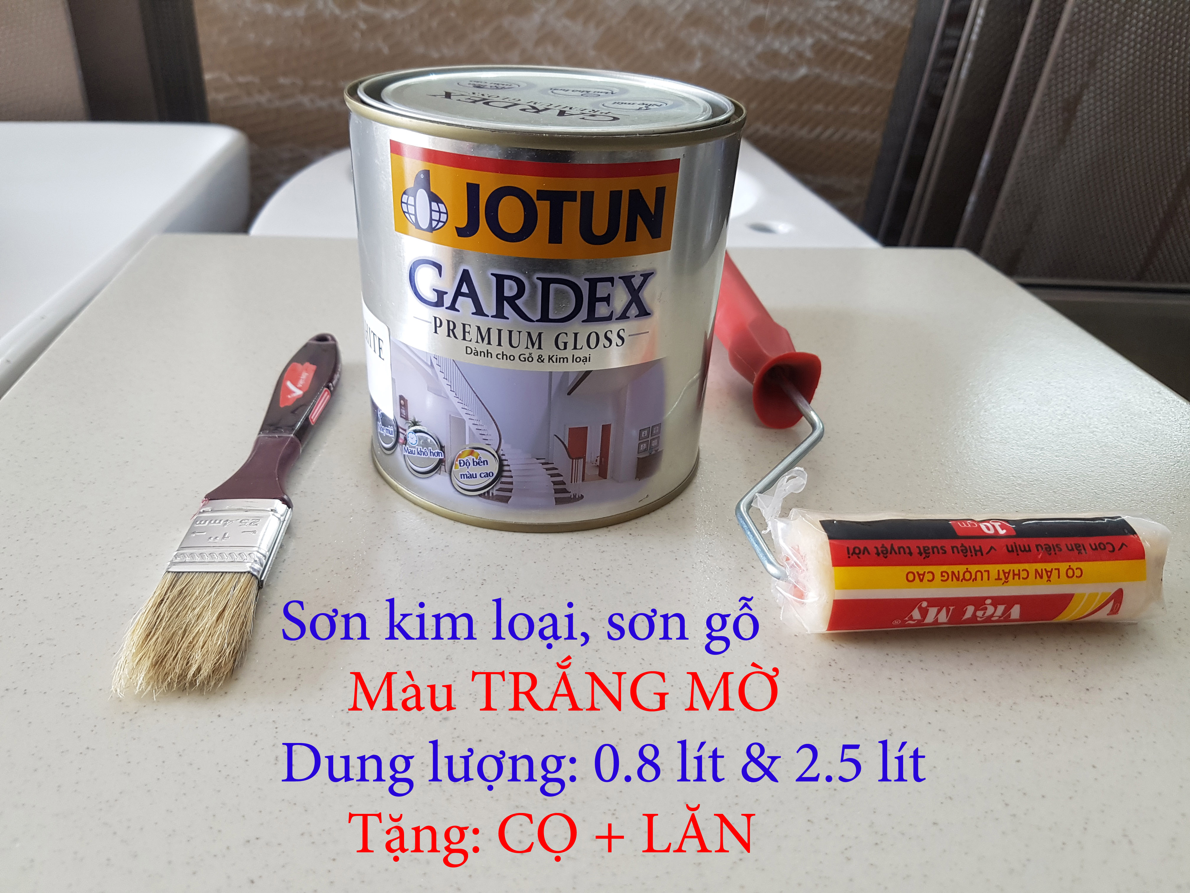 [TẶNG CỌ VÀ LĂN] Sơn dầu Jotun Gardex dùng sơn kim loại, sơn gỗ, trắng mờ, bền màu, chống rỉ sét, 0.8 lít và 2.5 lít