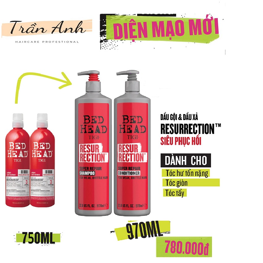 TIGI Mỹ - Bộ gội xả Tigi Resurrection - giúp cải thiện tóc hư tổn nặng - Tigi Đỏ