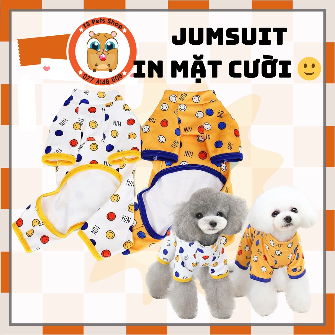 Jumsuit in hình mặt cười cho chó mèo